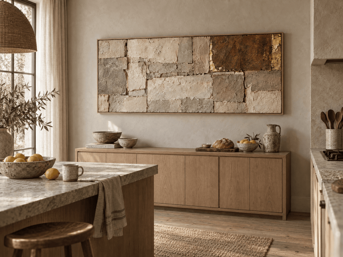 Stone Wall Art – Oversized Cream and Rust Block Textured Look Canvas for Living Room - Sense for Decor