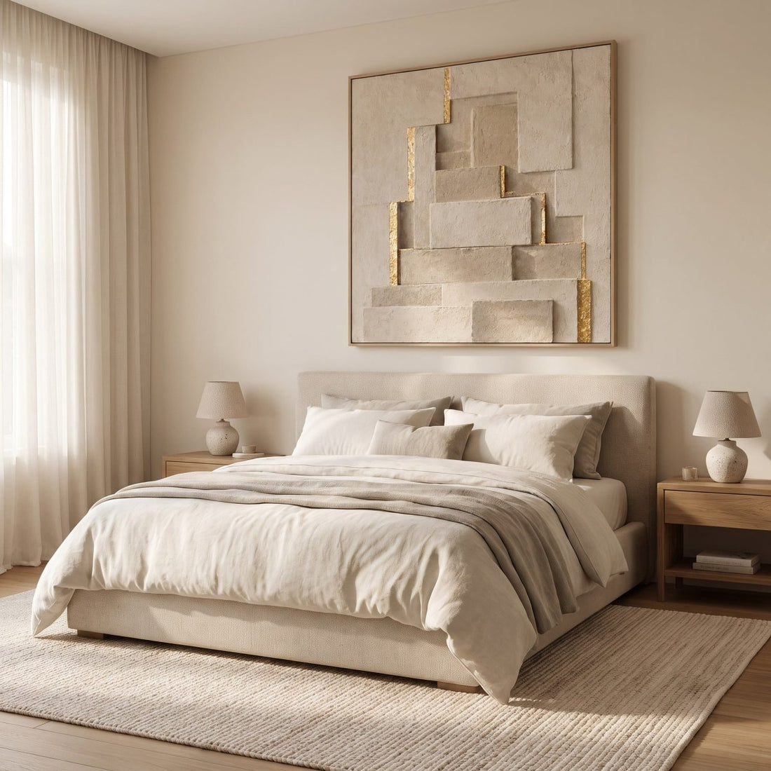 Stone Wall Art – Oversized Stepped Relief Textured Look Canvas with Gold Seams for Living Room - Sense for Decor