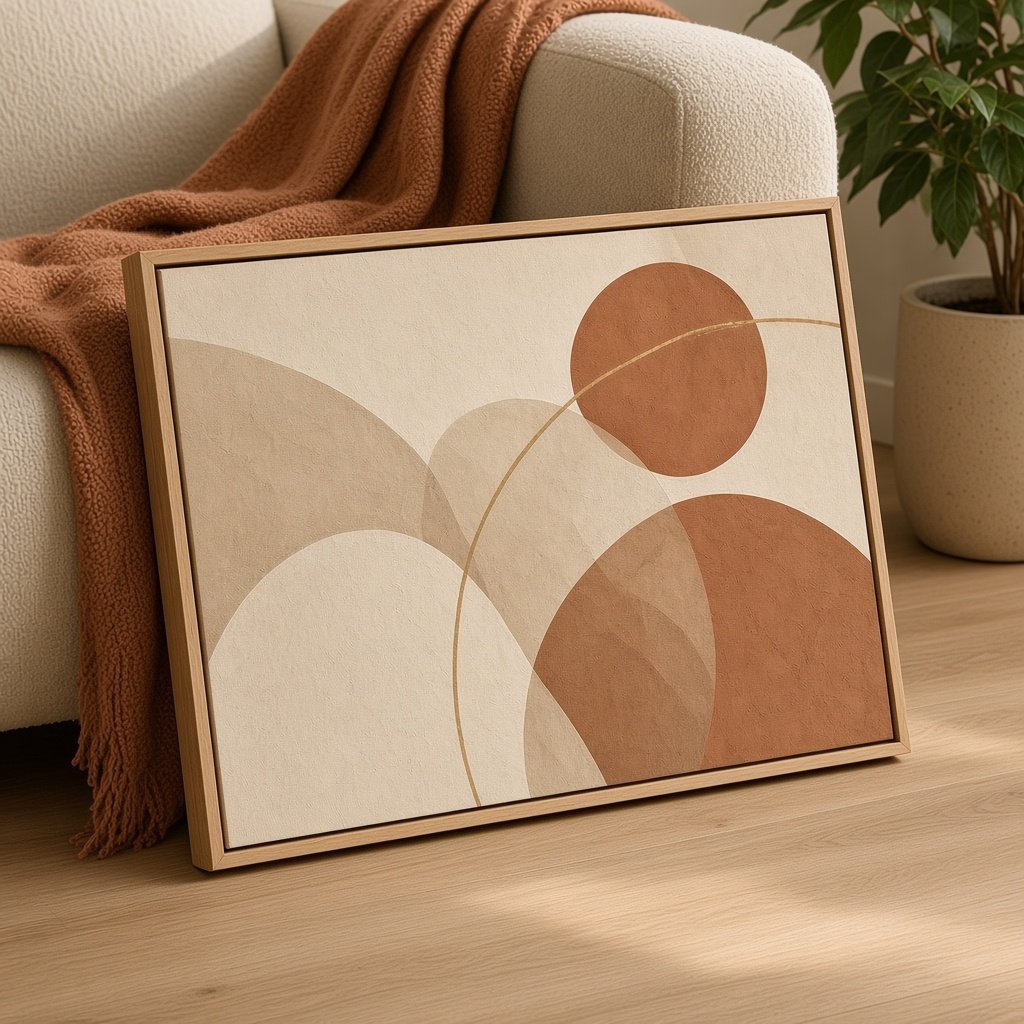Terracotta Arches Wall Art – Oversized Cream and Rust Mid-Century Abstract Textured Look Canvas for Living Room - Sense for Decor