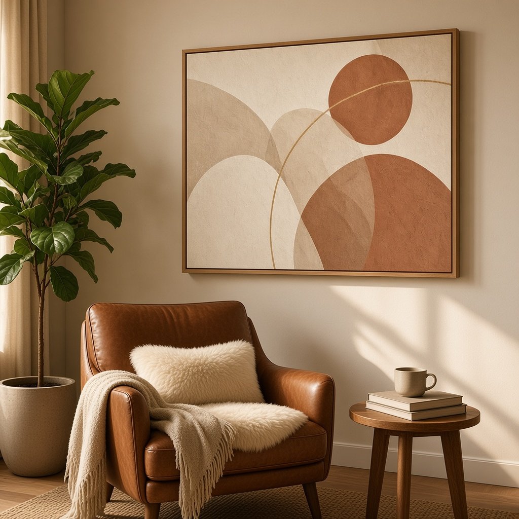 Terracotta Arches Wall Art – Oversized Cream and Rust Mid-Century Abstract Textured Look Canvas for Living Room - Sense for Decor