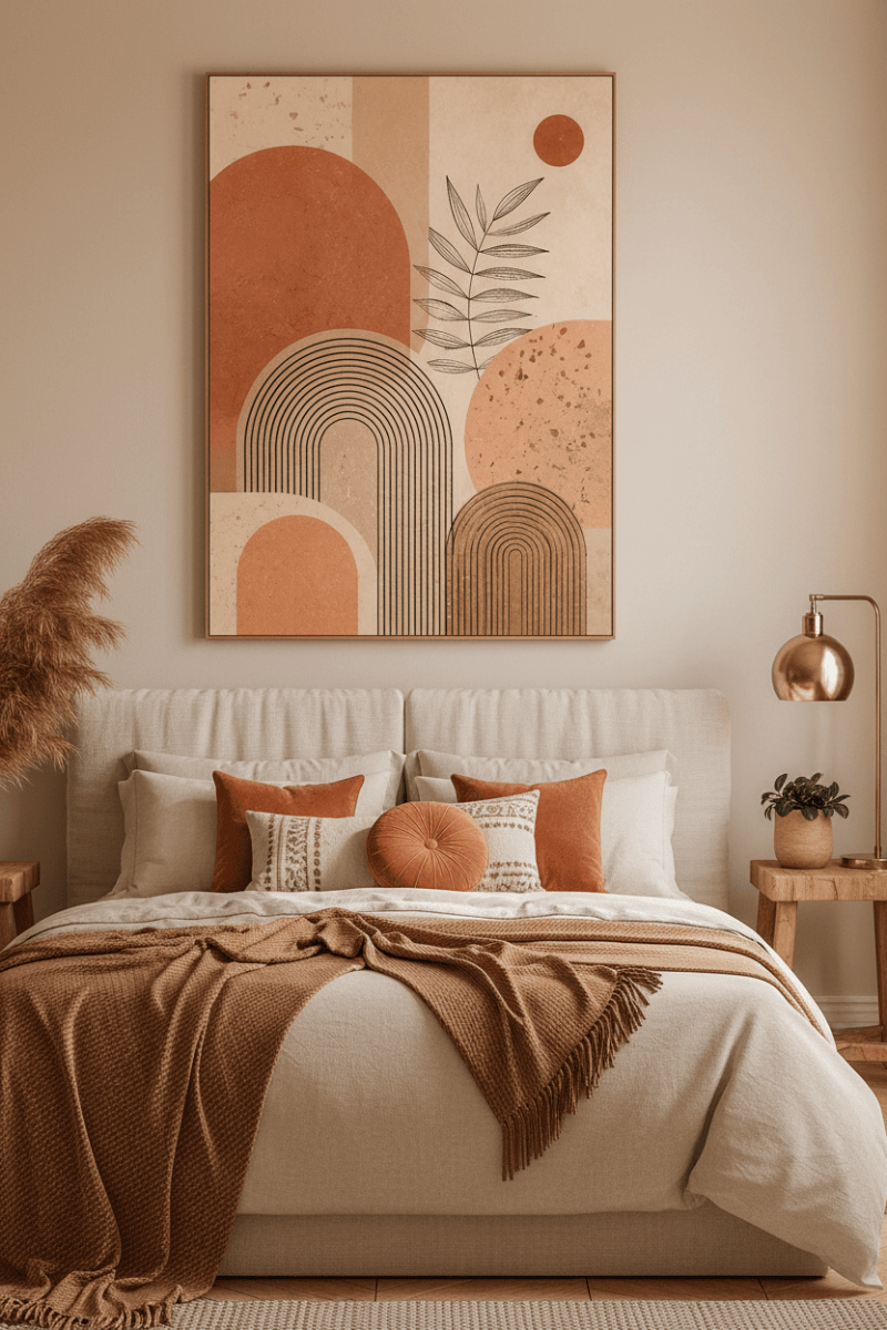 Terracotta Boho Abstract Wall Art – Neutral Geometric Canvas Print for Modern Living Room Decor - Sense for Decor
