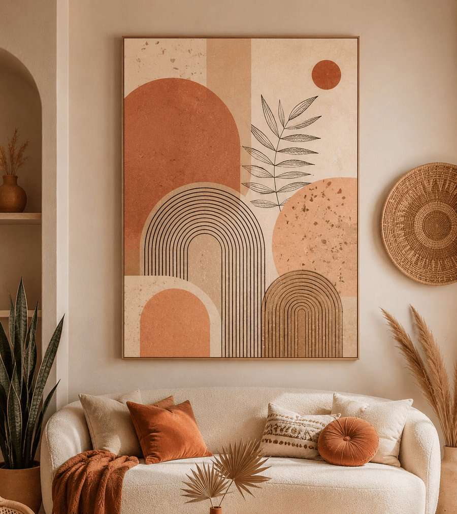 Terracotta Boho Abstract Wall Art – Neutral Geometric Canvas Print for Modern Living Room Decor - Sense for Decor