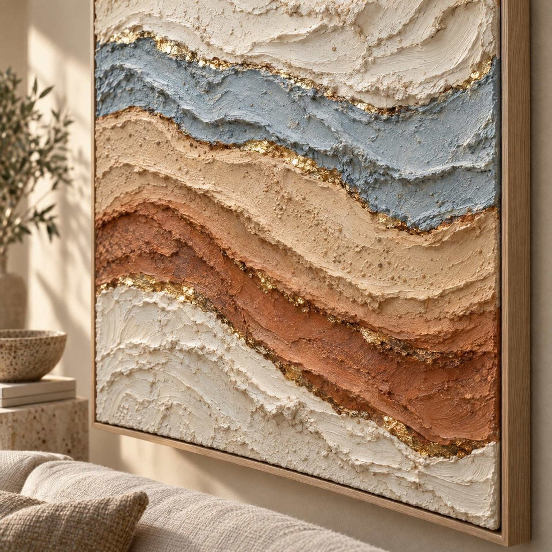 Terracotta Wall Art – Oversized Desert Strata Textured Look Canvas for Living Room and Bedroom - Sense for Decor