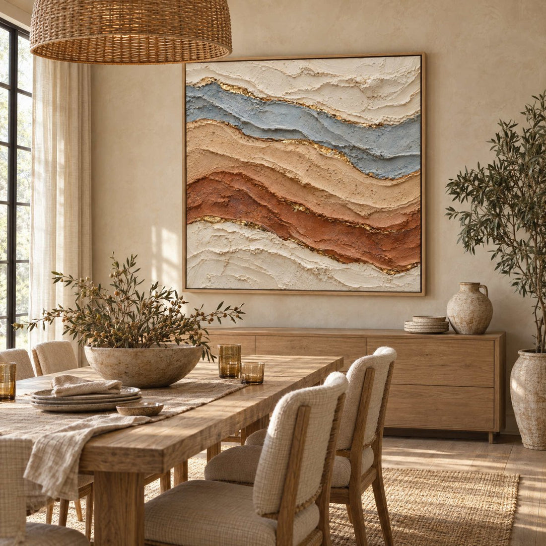 Terracotta Wall Art – Oversized Desert Strata Textured Look Canvas for Living Room and Bedroom - Sense for Decor