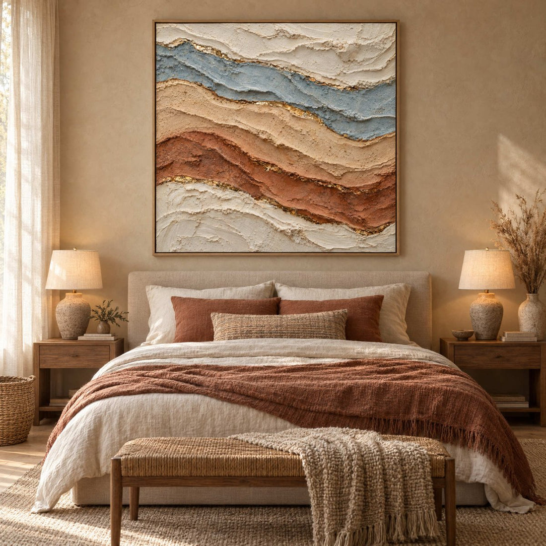Terracotta Wall Art – Oversized Desert Strata Textured Look Canvas for Living Room and Bedroom - Sense for Decor