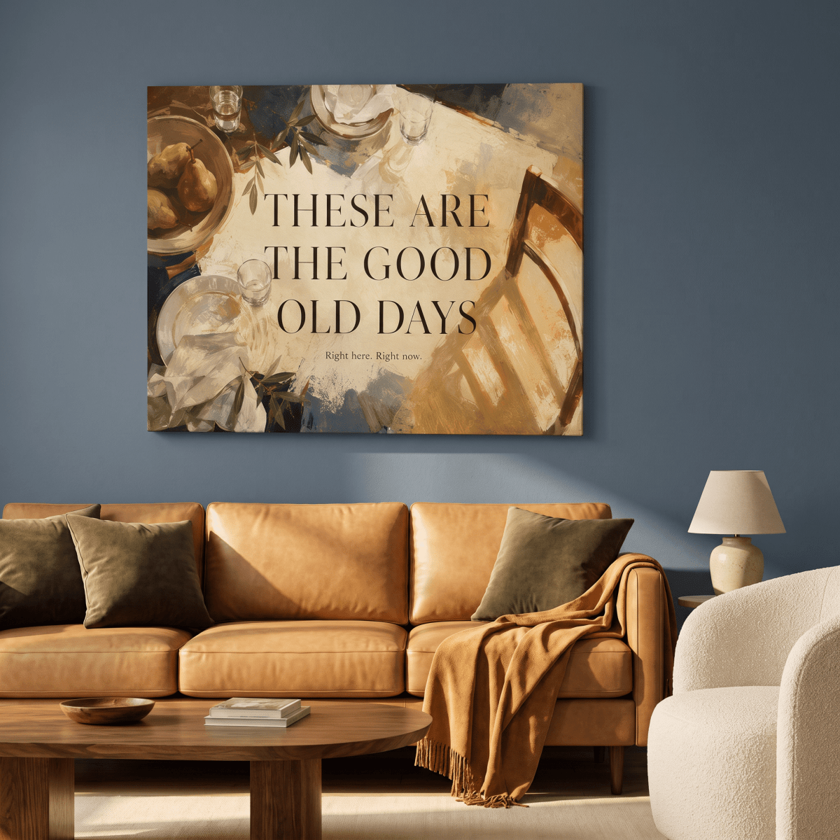 These Are The Good Old Days Wall Art – Modern Painterly Still Life Canvas in Warm Gold & Cream for Dining Room - Sense for Decor