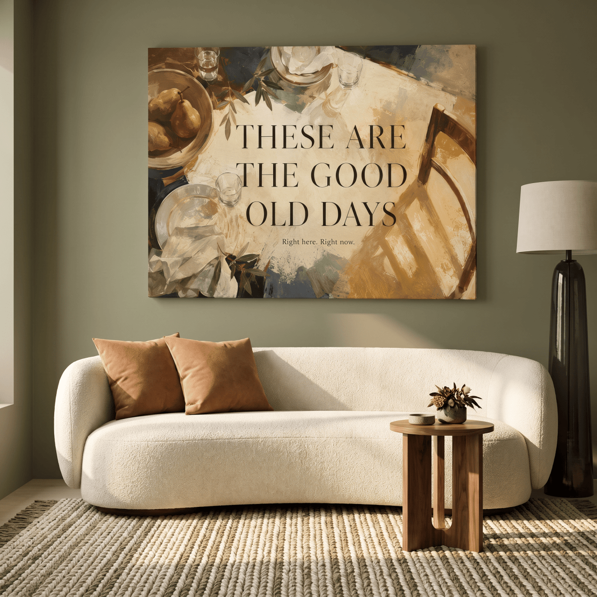 These Are The Good Old Days Wall Art – Modern Painterly Still Life Canvas in Warm Gold & Cream for Dining Room - Sense for Decor