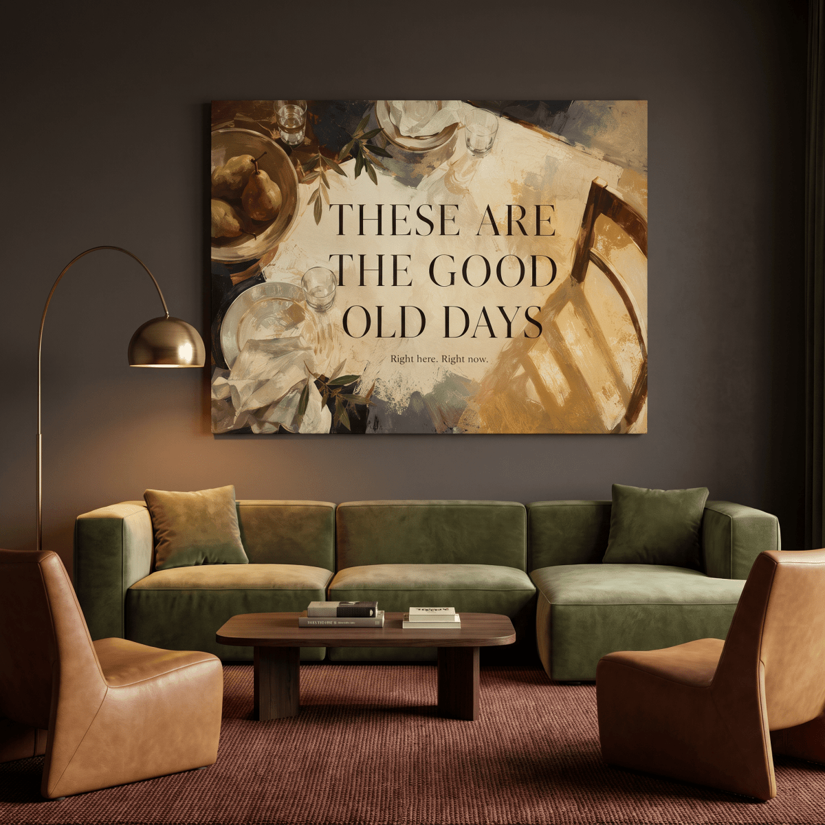 These Are The Good Old Days Wall Art – Modern Painterly Still Life Canvas in Warm Gold & Cream for Dining Room - Sense for Decor