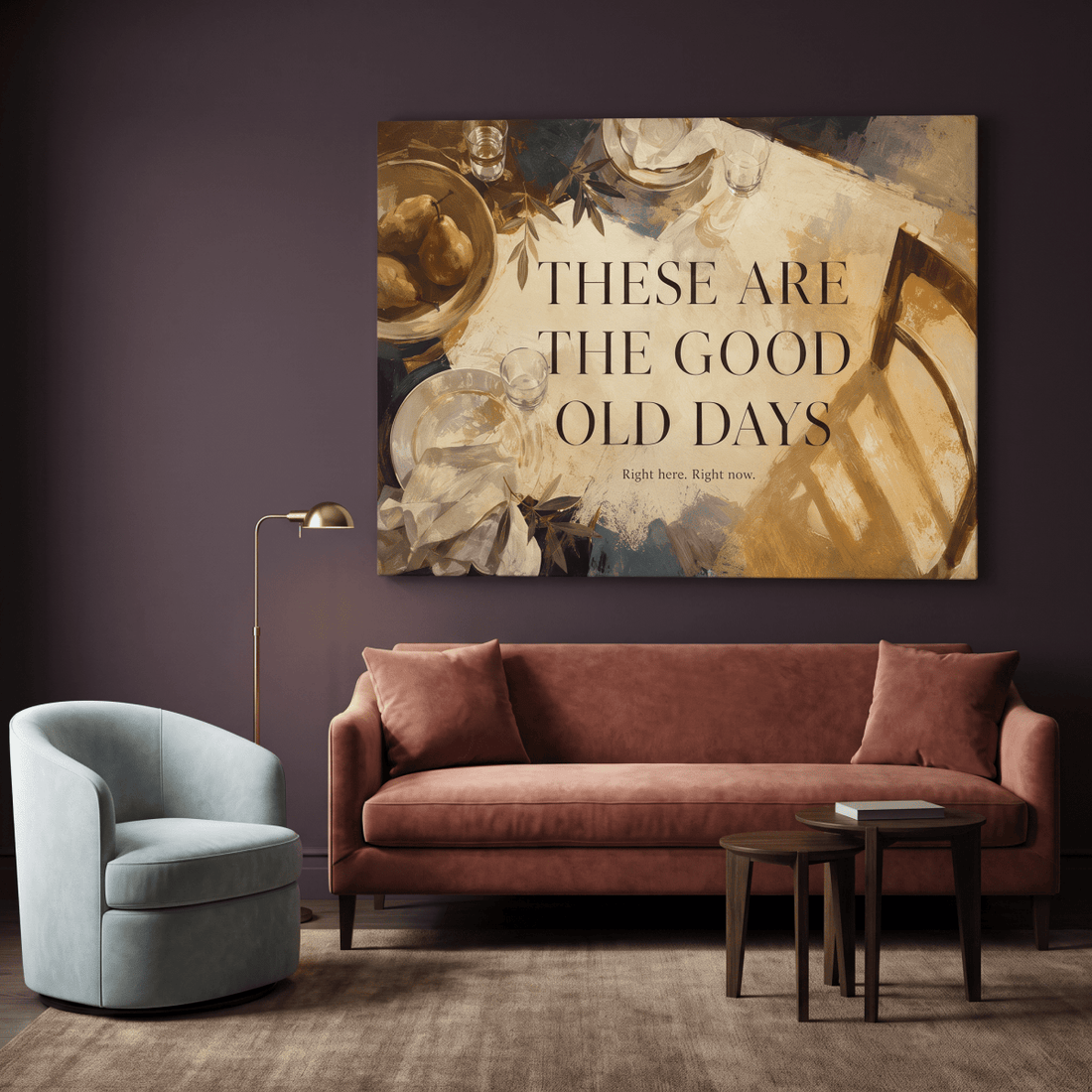 These Are The Good Old Days Wall Art – Modern Painterly Still Life Canvas in Warm Gold & Cream for Dining Room - Sense for Decor