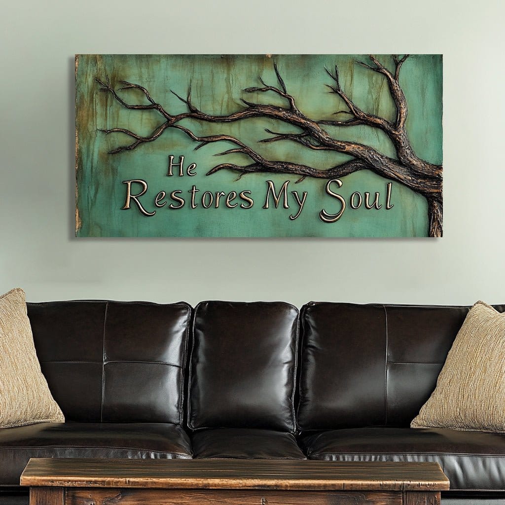 Tree of Grace – He Restores My Soul Christian Canvas Wall Art - Sense for Decor