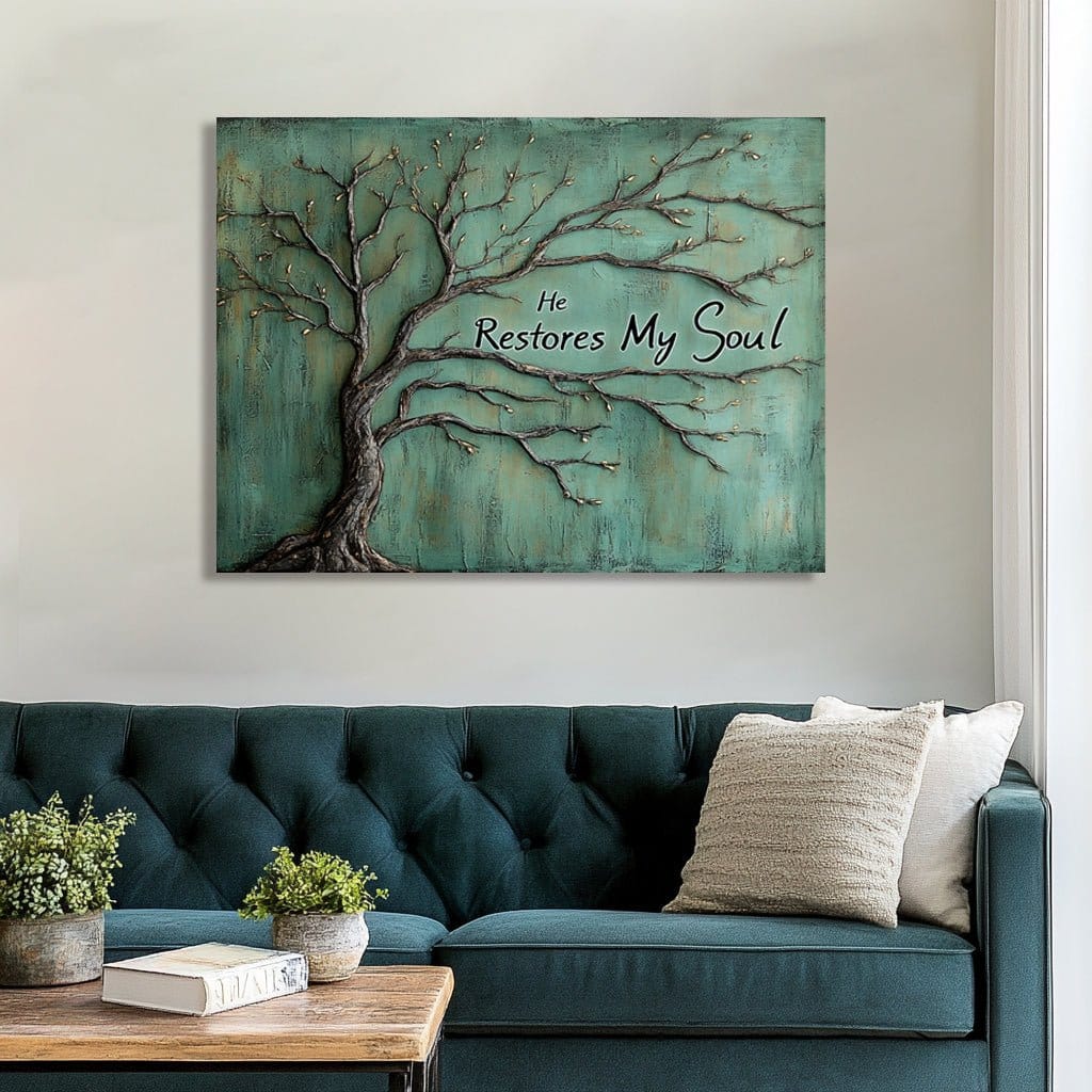 Tree of Renewal – “He Restores My Soul” Christian Wall Art Canvas - Sense for Decor