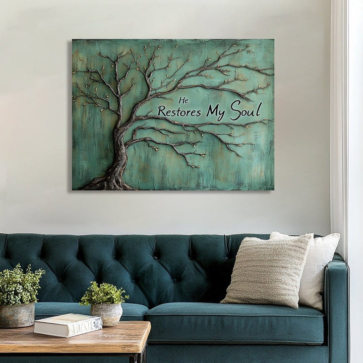 Tree of Renewal – “He Restores My Soul” Christian Wall Art Canvas - Sense for Decor