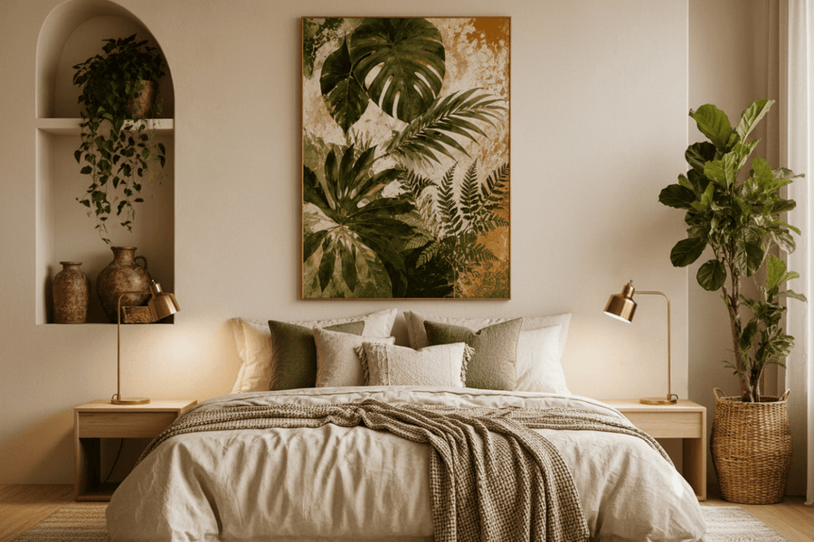 Tropical Botanical Wall Art Canvas Print – Neutral Monstera & Palm Leaf Living Room Decor - Sense for Decor