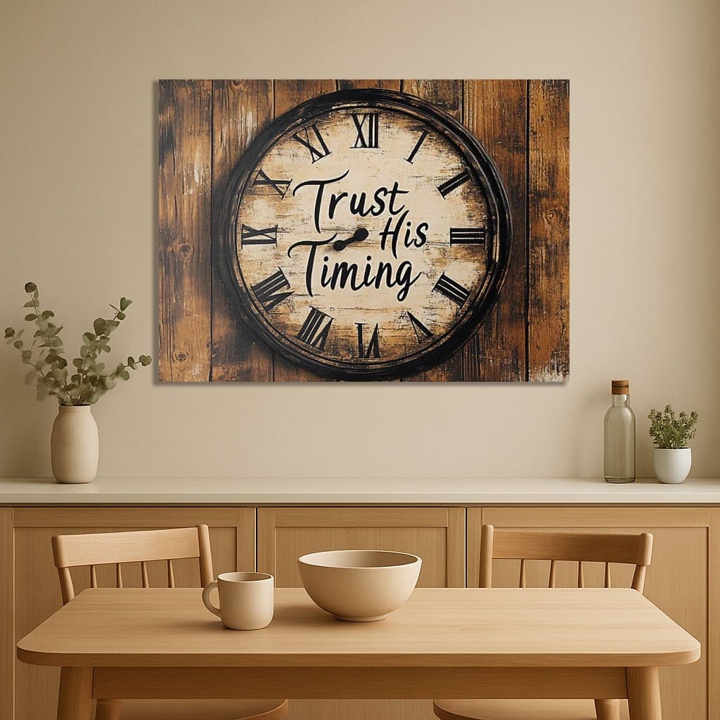 Trust His Timing Rustic Clock – Inspirational Bible Quote Sign - Sense for Decor