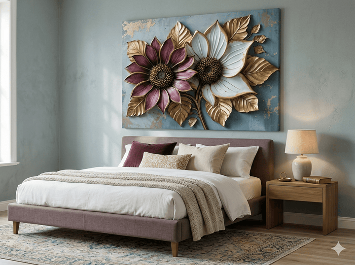 Twin Bloom Elegance Canvas Print Burgundy & White Floral Wall Art - Sense for Decor