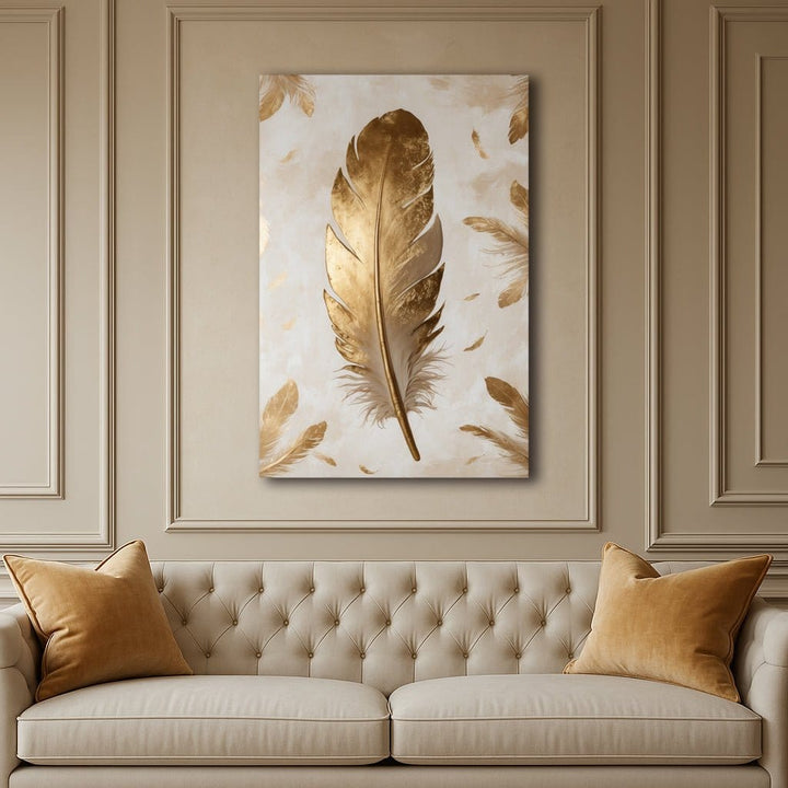 Velvet Aura – Gold Feather Canvas Wall Art - Sense for Decor