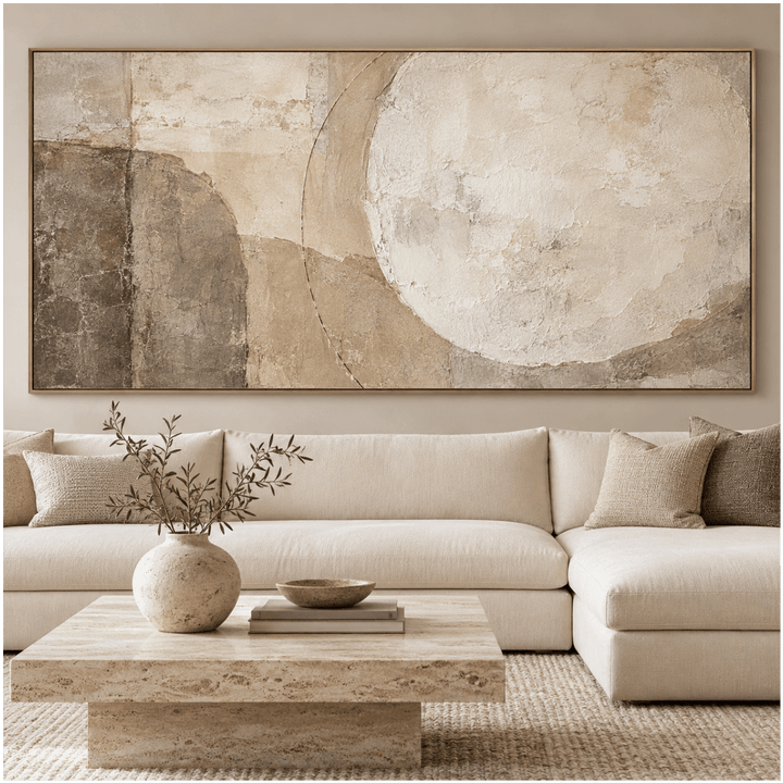 Wabi-Sabi Wall Art – Oversized Beige and Taupe Minimalist Textured Look Canvas for Living Room - Sense for Decor