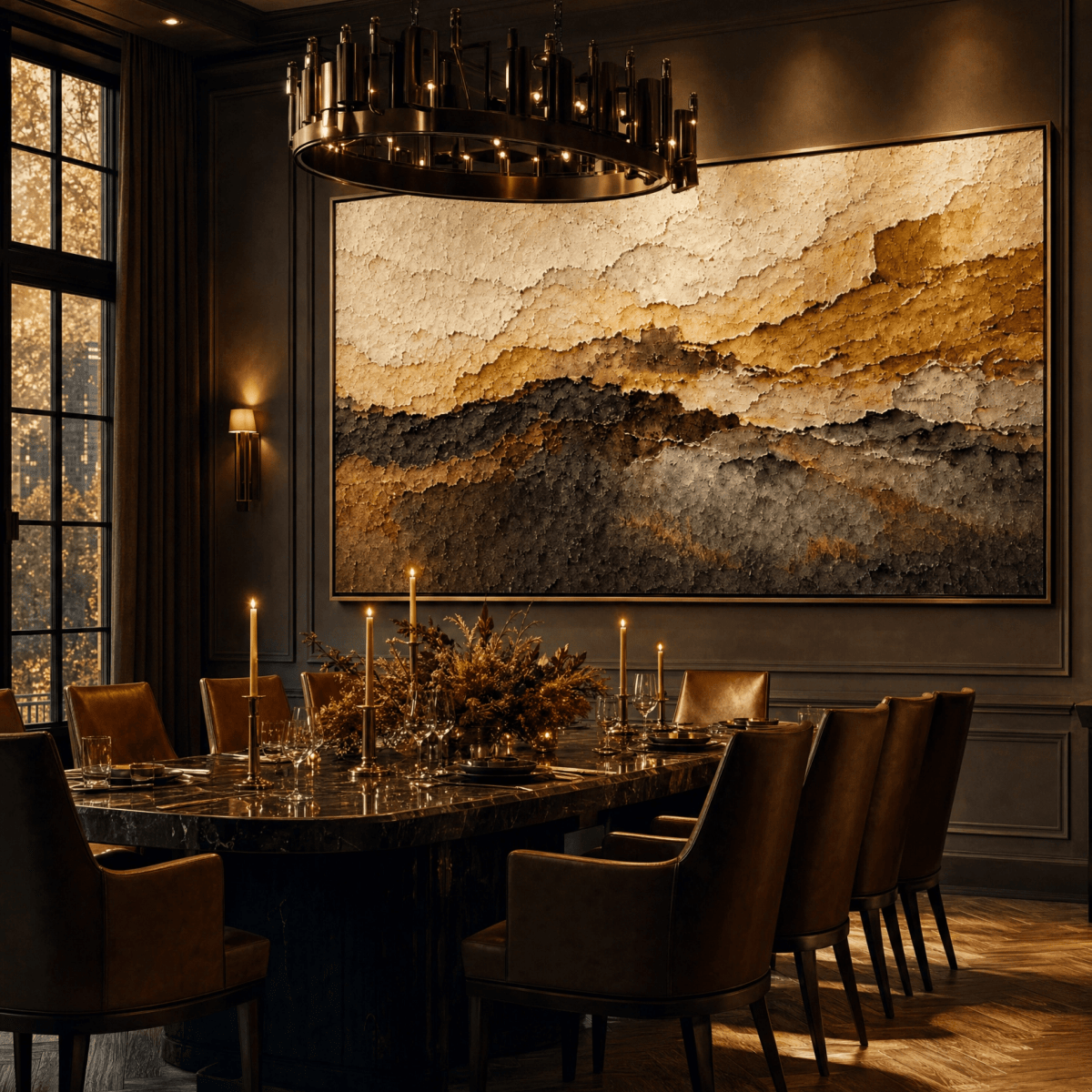 Warm Gold Abstract Wall Art | Hand-Embellished Textured Canvas | Earth Tone Large Statement Piece | Terracotta & Gold - Sense for Decor