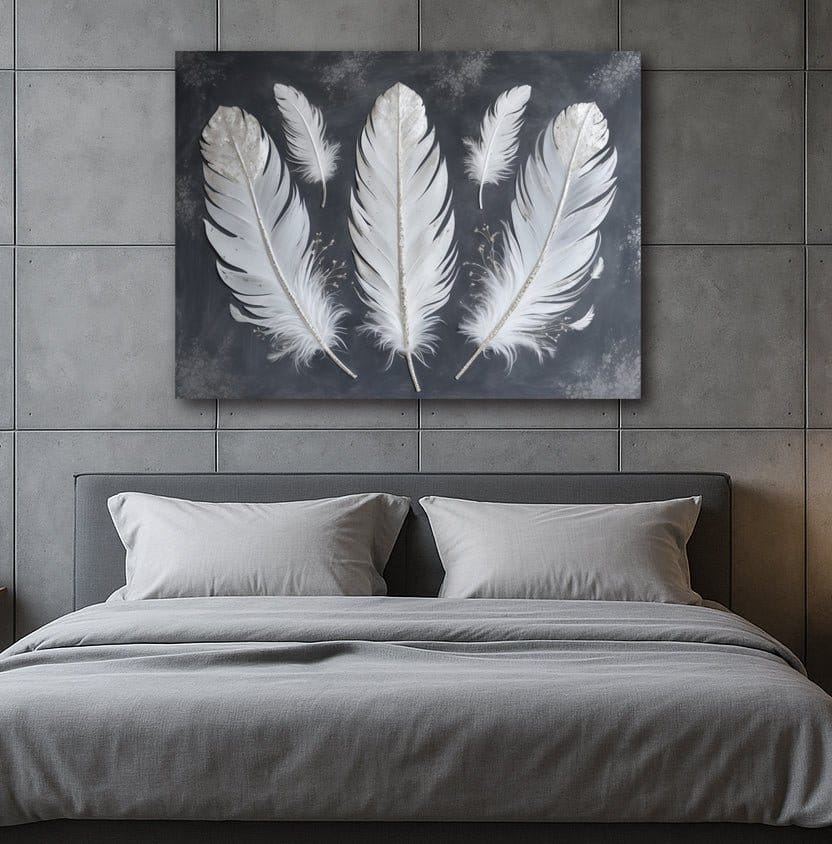 Weightless Whisper Feather Canvas Print Minimalist Monochrome Wall Art - Sense for Decor