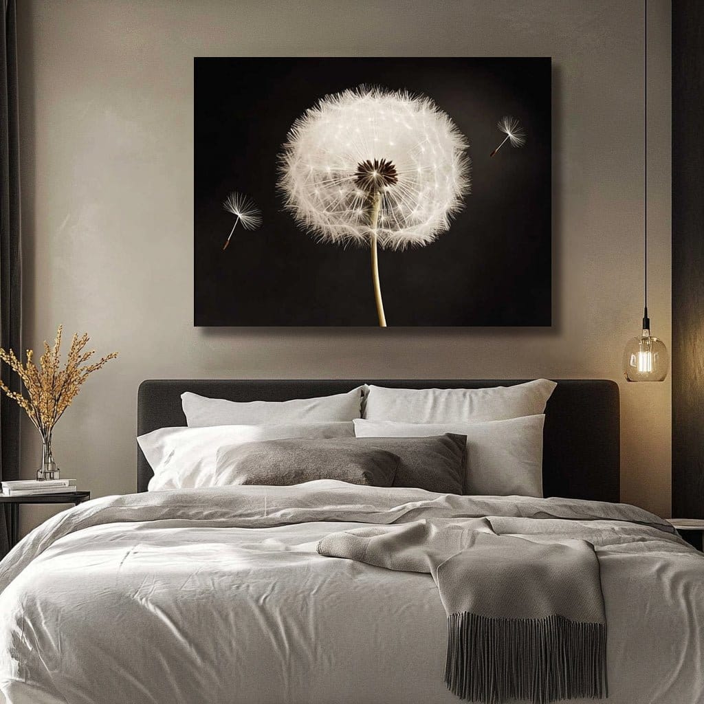Whispered Wishes – Dandelion Wall Art Canvas in Soft Black & White - Sense for Decor