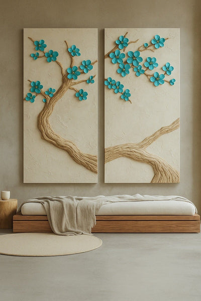 Whispering Branches Teal Wall Art Elegant Nature - Inspired Canvas Print - Sense for Decor