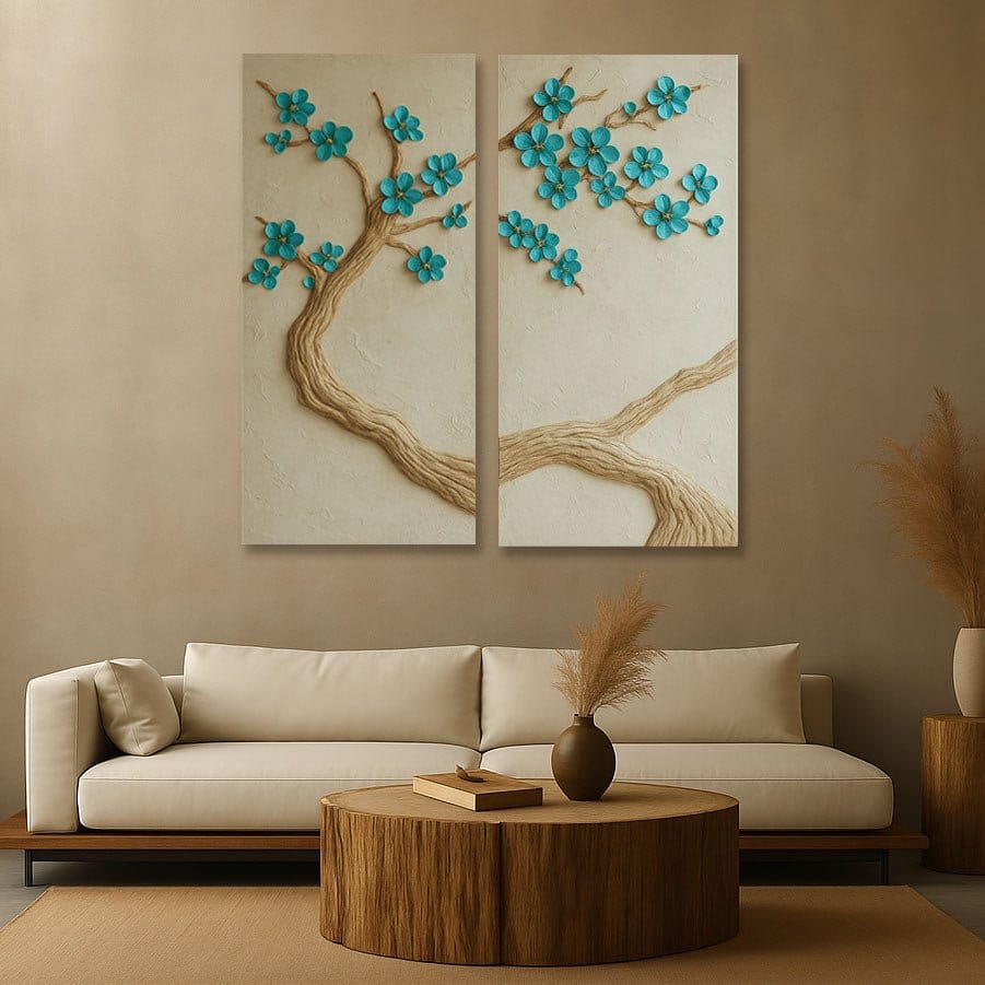 Whispering Branches Teal Wall Art Elegant Nature - Inspired Canvas Print - Sense for Decor