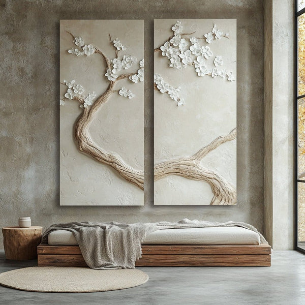 Whispering Branches Wall Art Set | Minimalist Tree Canvas for