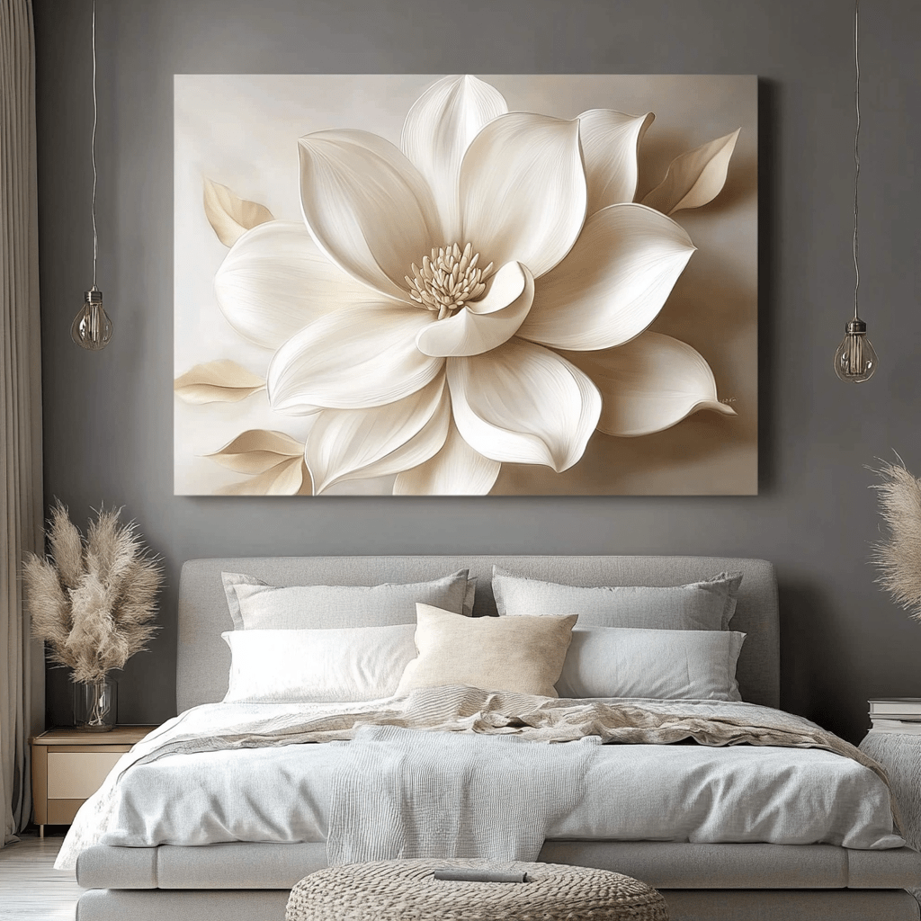 White Bloom Wall Art – Modern Floral Canvas for Bedroom & Living Room - Sense for Decor