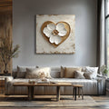 White Floral Heart Wall Art – Elegant Gold & Cream Canvas for Living Room or Bedroom