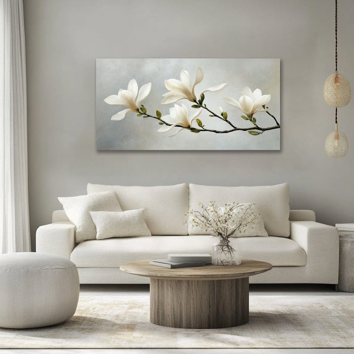 White Magnolia Serenity – Elegant Botanical Canvas Wall Art - Sense for Decor