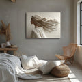 Windswept Woman Wall Art – Minimalist Neutral Canvas for Bedroom & Boho Decor