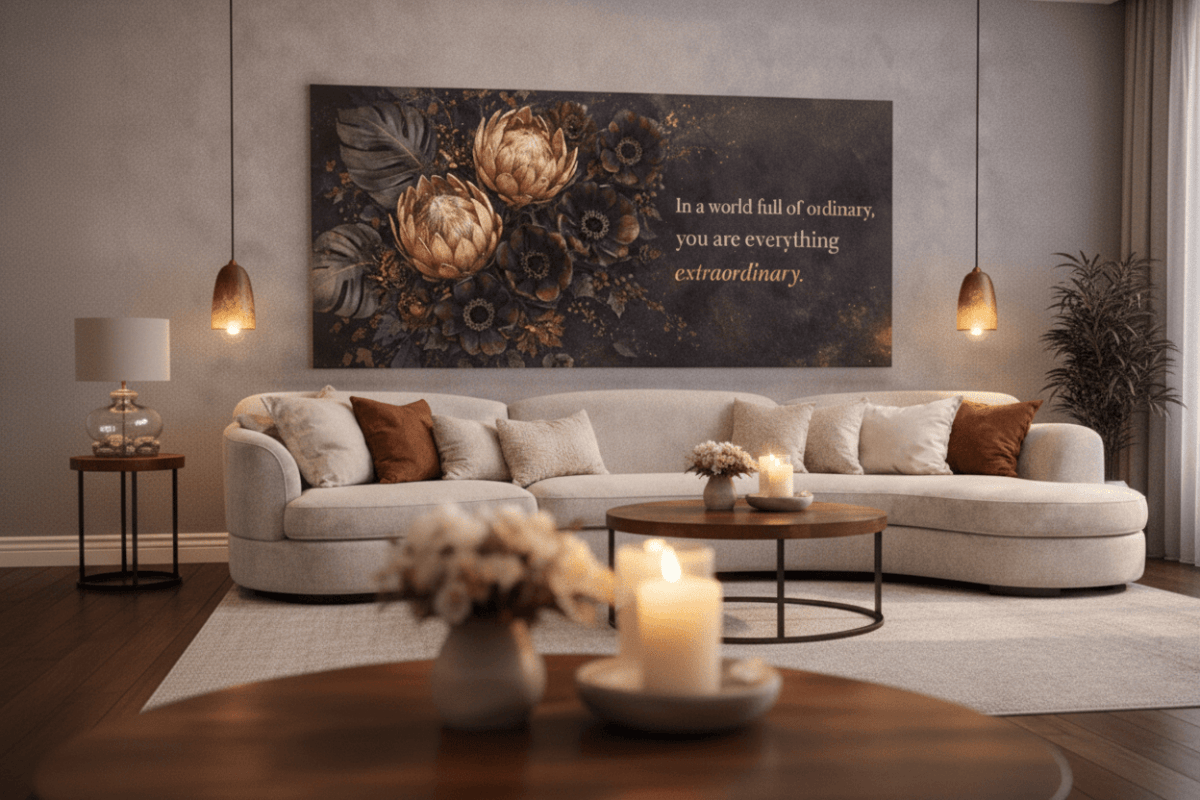 You Are Everything Extraordinary Wall Art - Moody Boho Protea Canvas Print with Deep Plum & Gold Tones - Sense for Decor