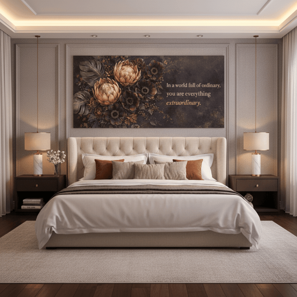 You Are Everything Extraordinary Wall Art - Moody Boho Protea Canvas Print with Deep Plum & Gold Tones - Sense for Decor
