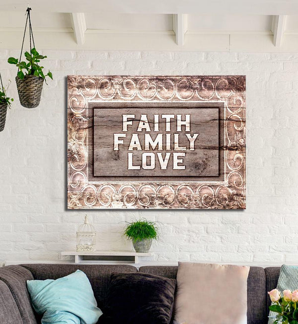 Home Wall Art Faith Family Love (Wood Frame Ready To Hang) Sense for