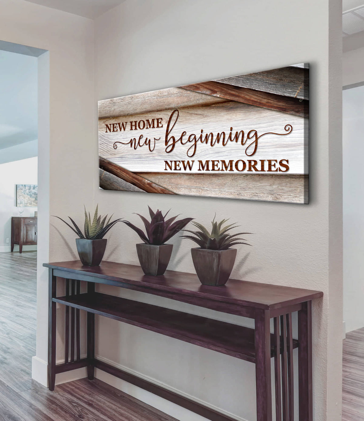 Home Wall Art: New Home New Beginning V15 (Wood Frame Ready To Hang ...