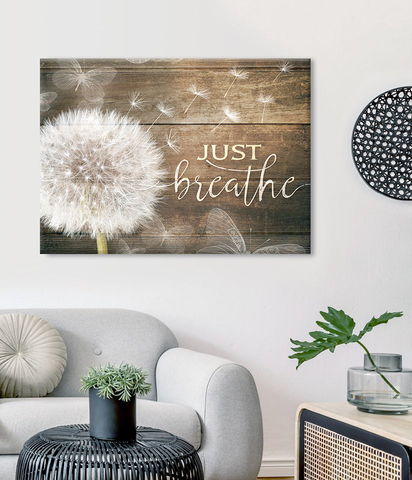 Just Breathe Wall Art – Inspirational Quote Canvas for Bedroom and Living Room Decor