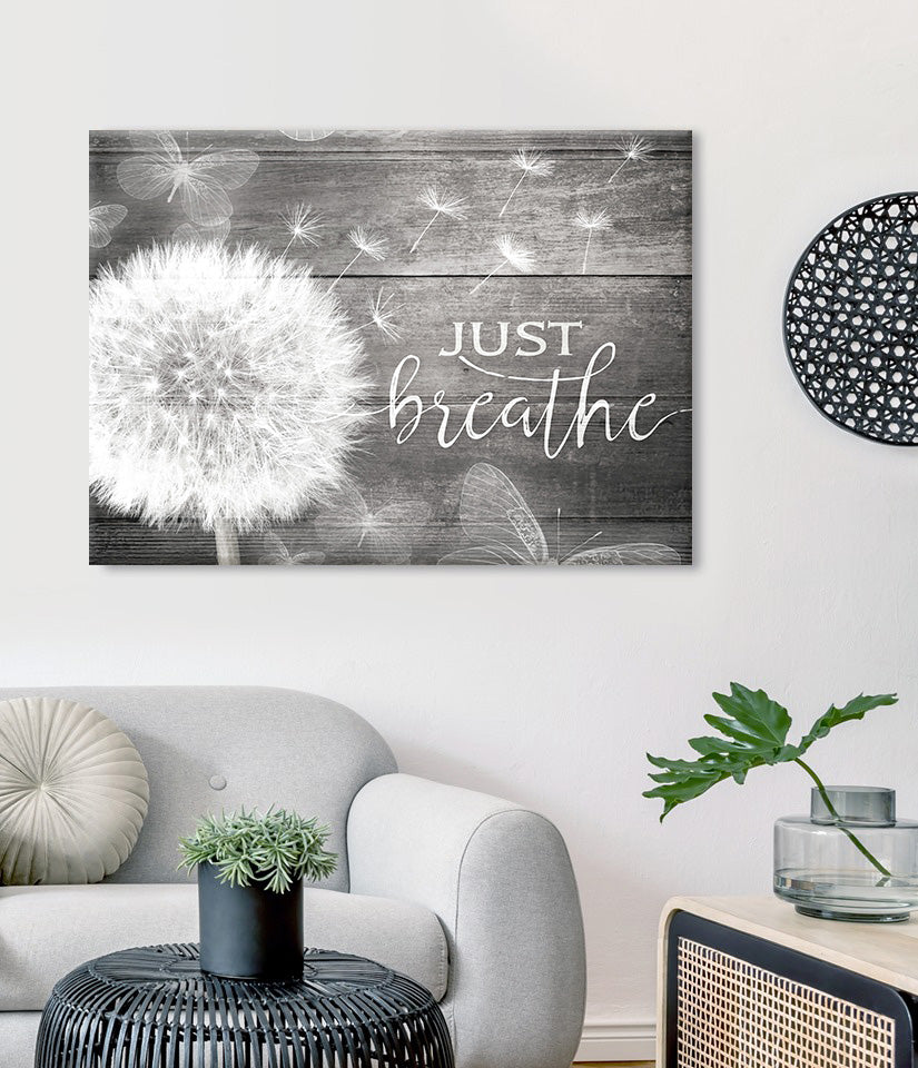 Just Breathe Wall Art – Inspirational Quote Canvas for Bedroom and Living Room Decor