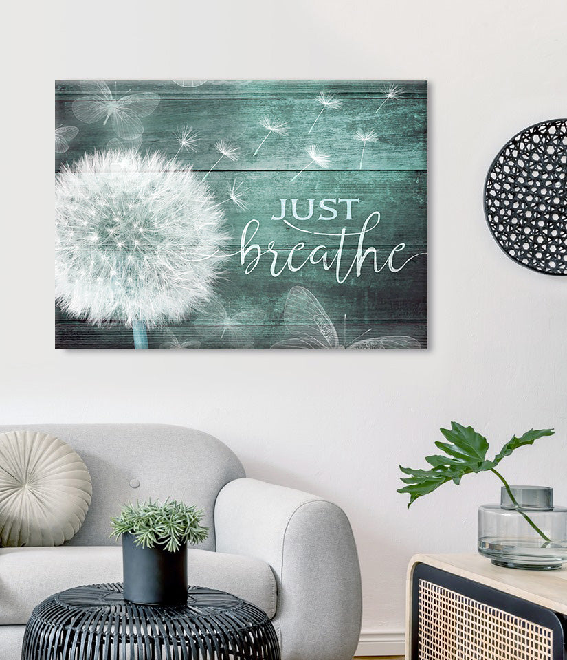 Just Breathe Wall Art – Inspirational Quote Canvas for Bedroom and Living Room Decor