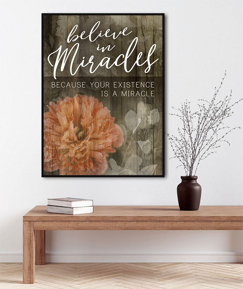 Inspire Wall Art:  Believe in Miracles V2 (Wood Frame Ready To Hang)