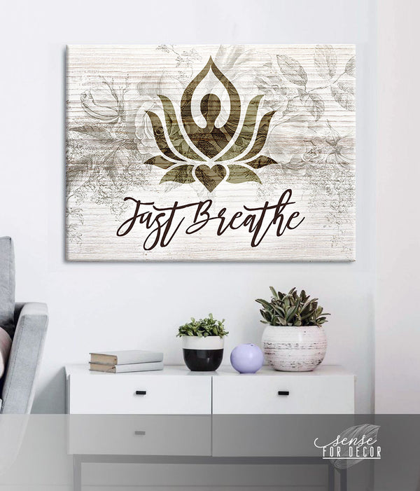 Yoga Wall Art Just Breathe V15 (Wood Frame Ready To Hang) Sense for
