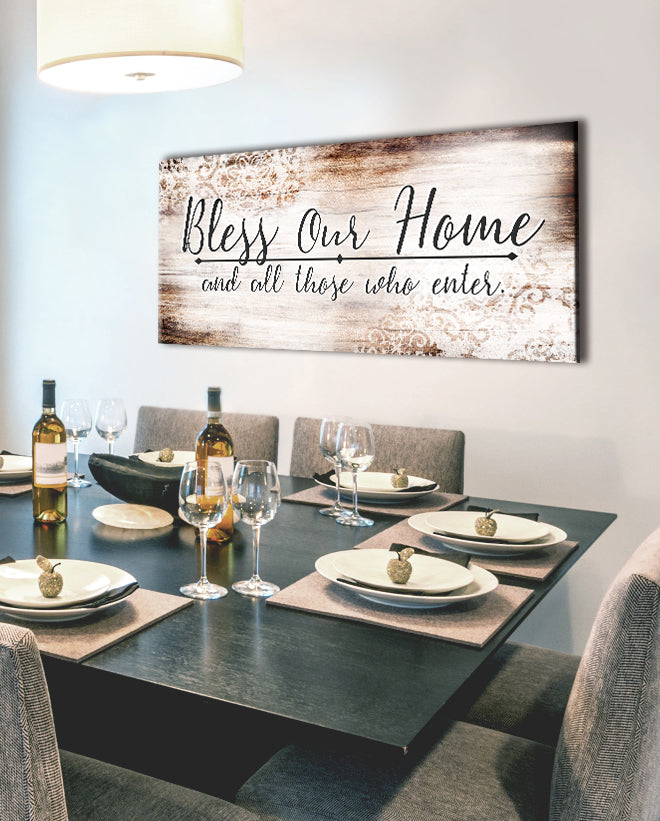 Christian Wall Art: Bless Our Home (Wood Frame Ready To Hang)