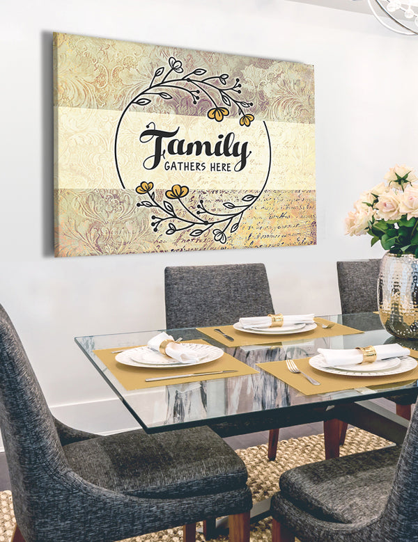 Family Wall Art Family Gathers Here (Wood Frame Ready To Hang) Sense