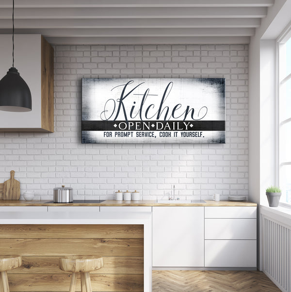 Kitchen Wall Art: Kitchen Open Daily (Wood Frame Ready To Hang) - Sense ...