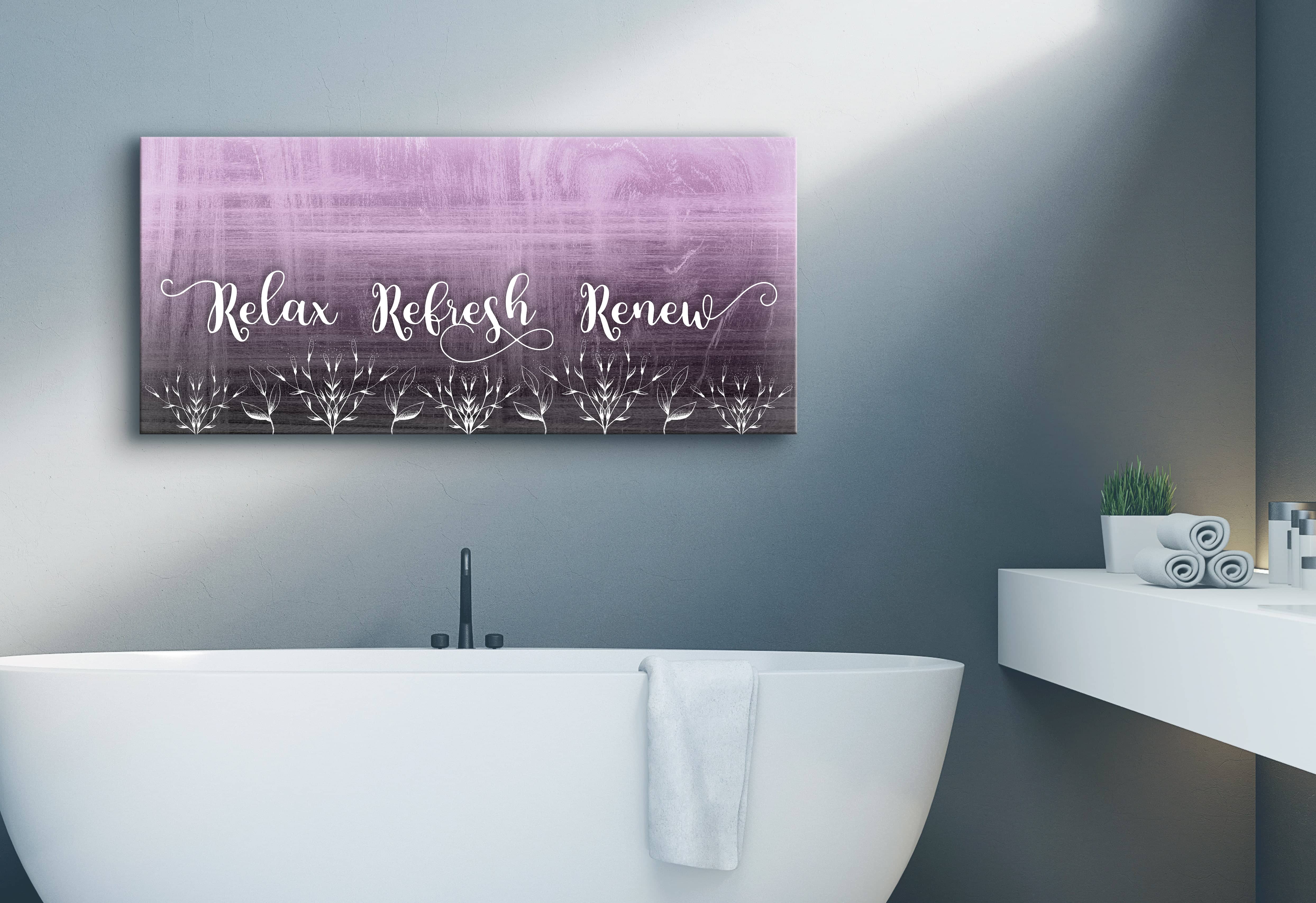 Bathroom Wall Art Relax Refresh Renew (Wood Frame Ready To Hang