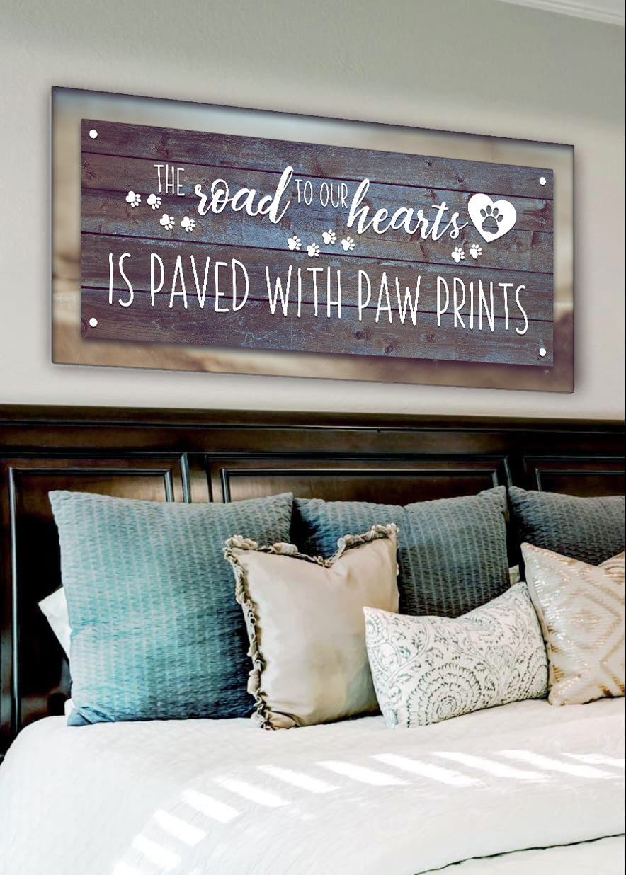 Pet Wall Art Road To Our Heart Paved With Paw Print Wood Frame Ready To Hang