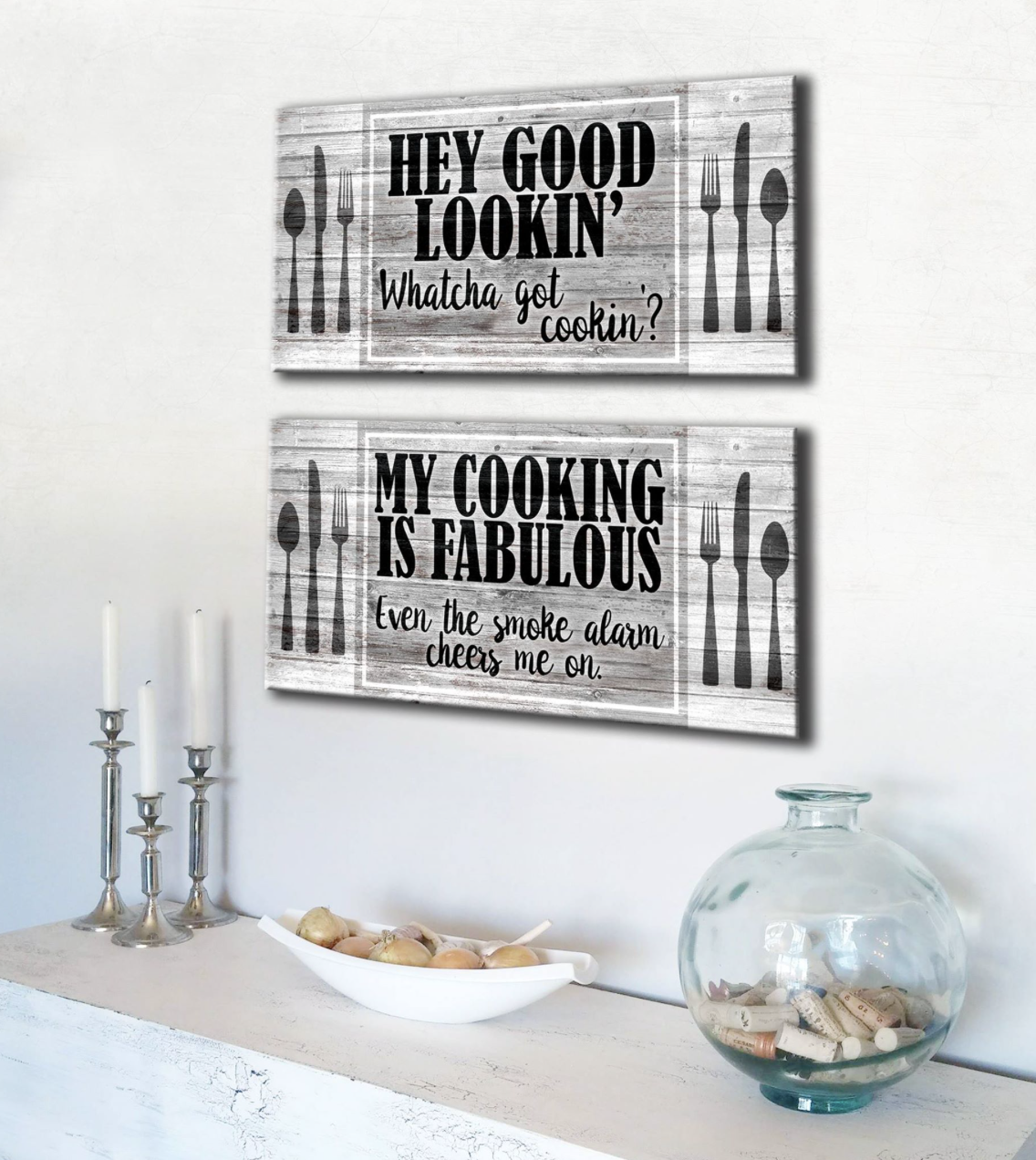 Kitchen Wall Art: Kitchen Wall Art Funny 2 Piece Set (Wood Frame Ready To  Hang)