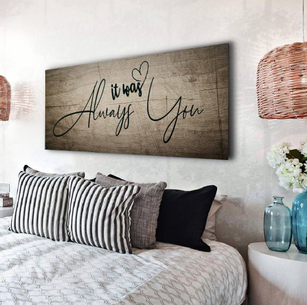 Couples Wall Art It Was Always You V6 Wood Frame Ready To Hang 42X19 Inch Large Wood Frame Brown