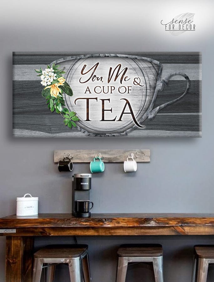 Coffee Wall Art: You Me & A Cup of Tea (Wood Frame Ready To Hang