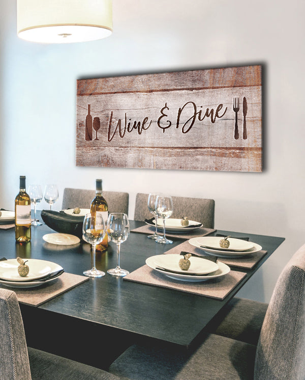 Kitchen Wall Art Wine and Dine (Wood Frame Ready To Hang) Sense for