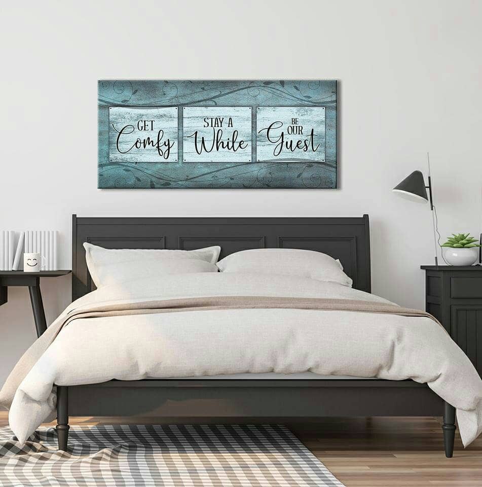 Bedroom Wall Art: Get Comfy Stay A While (Wood Frame Ready To Hang) - Sense for Decor